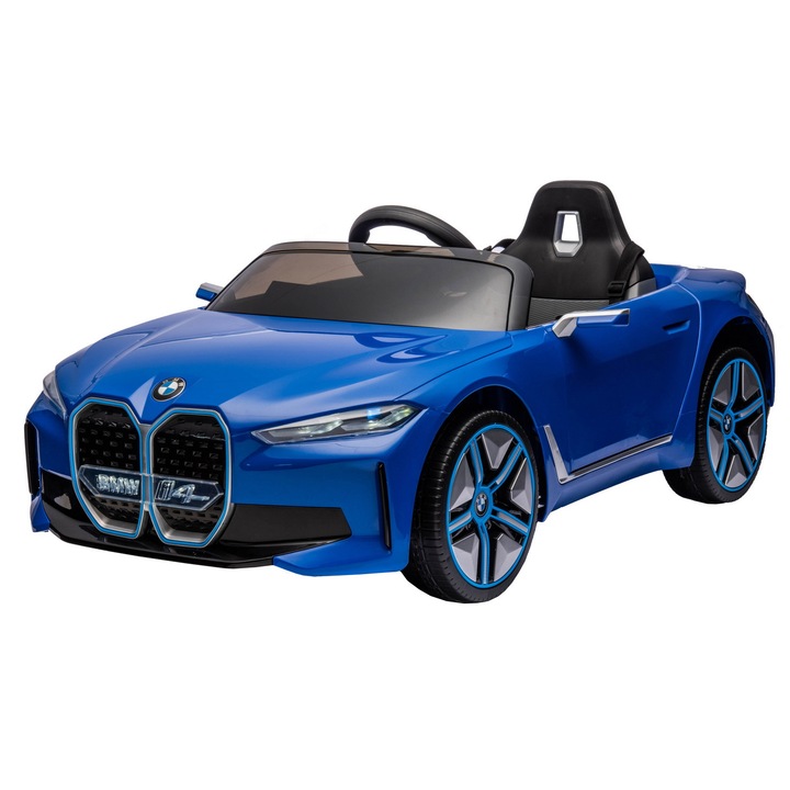 Masinuta electrica Premier BMW i4, 12V, roti cauciuc EVA, scaun piele ecologica, albastru
