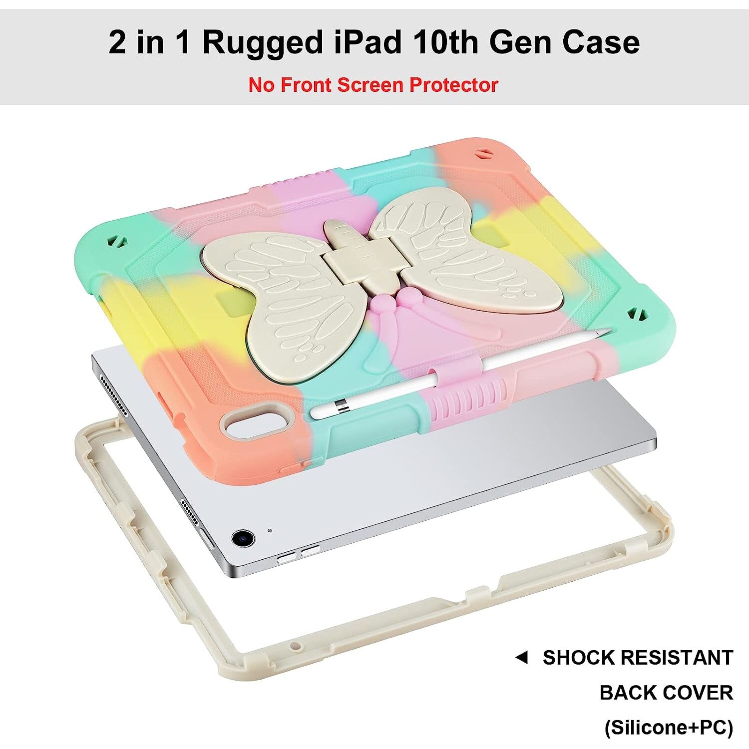 Husa de protectie pentru Apple iPad 10, 10.9 inch 2022, cu stand stil fluture si suport pentru stylus, robusta, rezistenta la socuri, multicolor