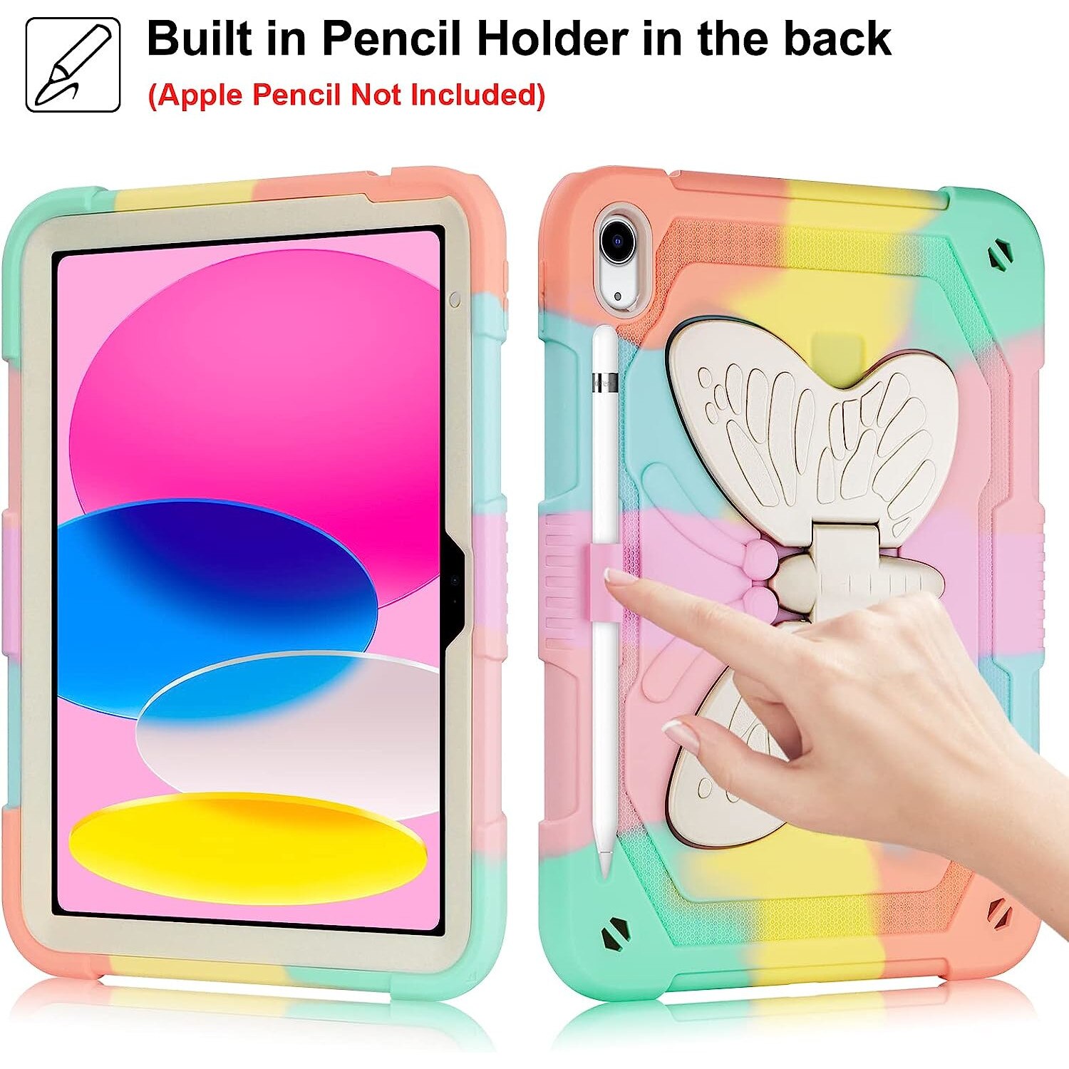 Husa de protectie pentru Apple iPad 10, 10.9 inch 2022, cu stand stil fluture si suport pentru stylus, robusta, rezistenta la socuri, multicolor