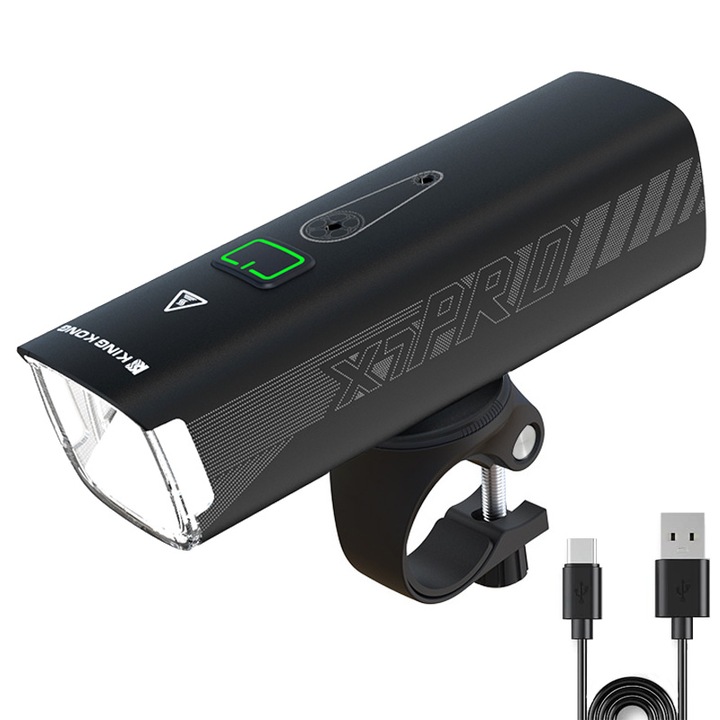 Far Led Bicicleta KINGKONG X7 Pro, 6 Moduri de Lumina, Auto On/Off, Senzor miscare, 1200 lumeni, Incarcare USB, Aliaj aluminiu, IP65 Rezistent la Apa si Praf