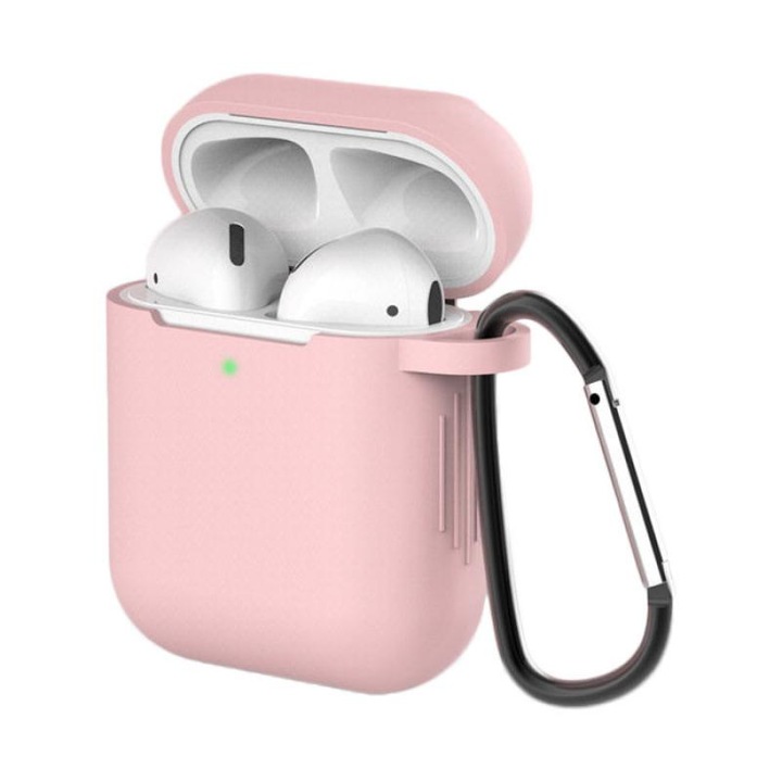 Tok karabinerrel Szilikon Soft Case D kompatibilis az Apple AirPods 1/2 Pink készülékkel