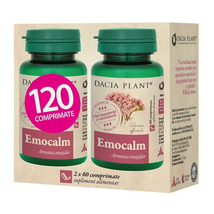 Set 2 x Emocalm cu Valeriana, 60 Comprimate 1+1 Cadou, Dacia Plant