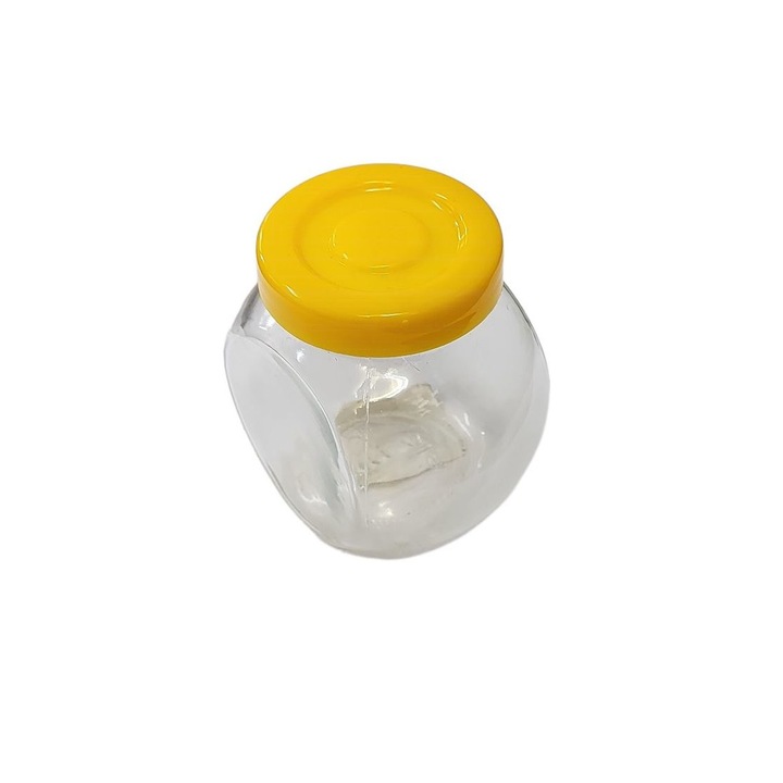 Recipient condimente, din sticla, cu capac plastic, galben, 180ml