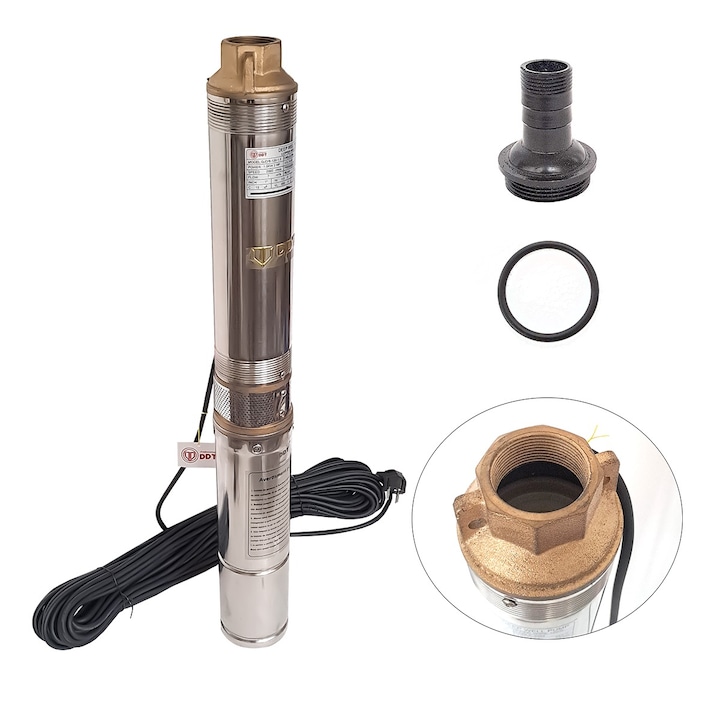 Pompa submersibila apa de mare adancime, DDT PROFESIONAL, 25M CABLU, 4QJD120-1.5, 1500 W, 8 turbine, Inox