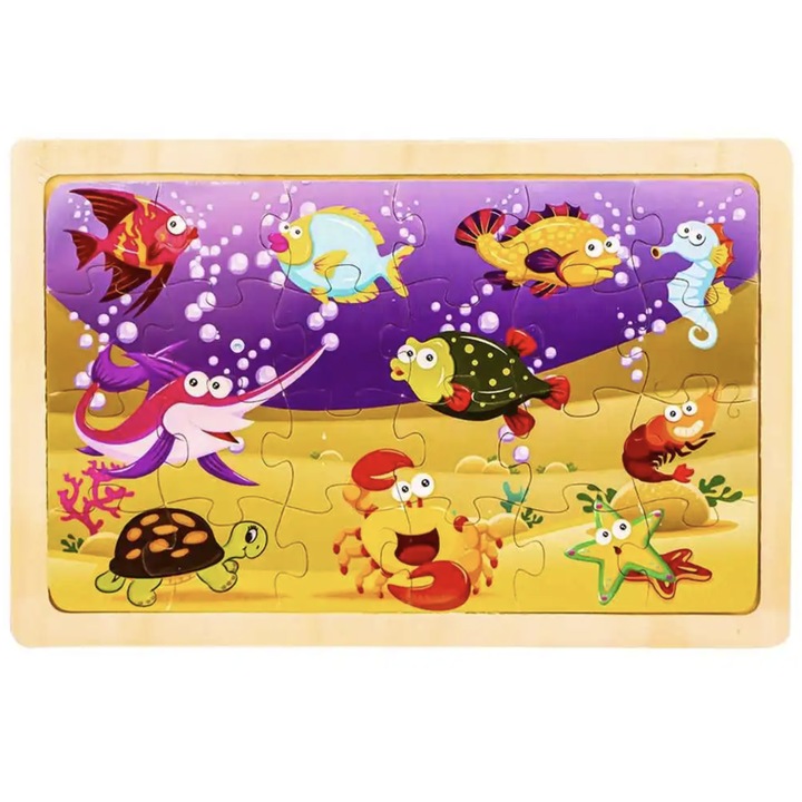 Oktató jellegű fa puzzle, 24 db, Víz alatti világ, LIB-BBL4976