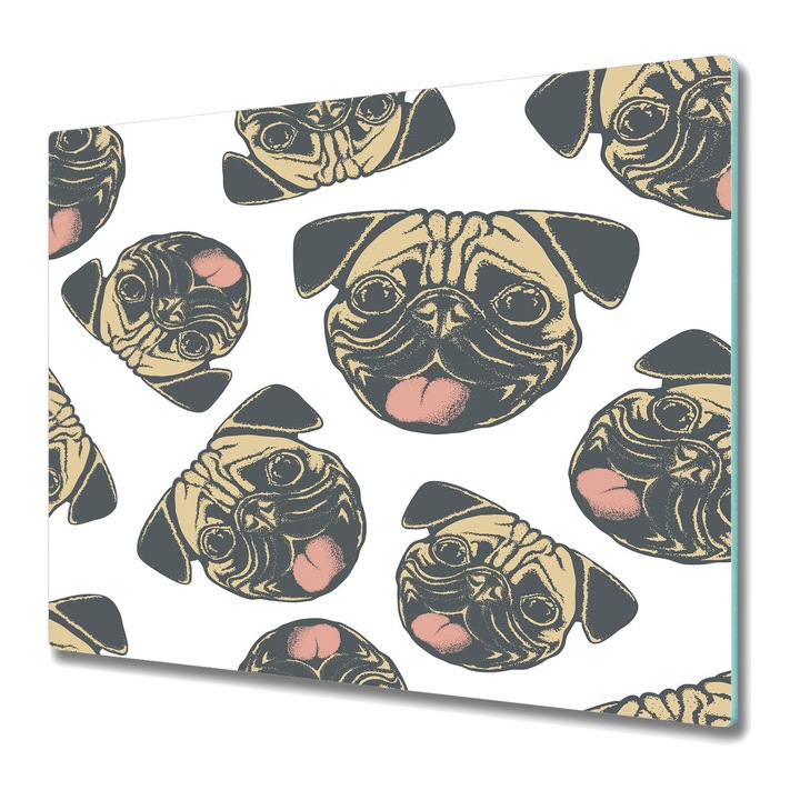 Tocator paine. Sticla. Dreptunghi. Pugs Caini Chestii Amuzante. Multicolor. 60x52 cm. 010010520040000029431