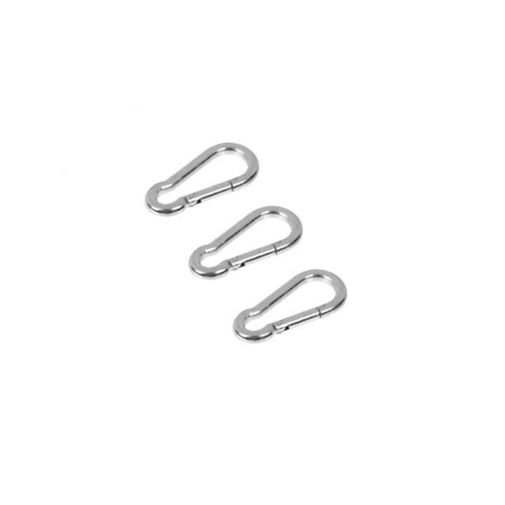 Set 3 carabine metalice, cu capacitate maxima de 100 kg, cu lungime de 6 cm, de culoare argintie