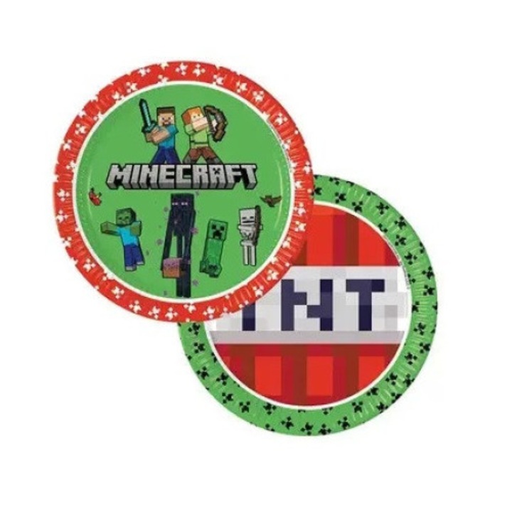 Set 8 farfurii petrecere Minecraft, Procos, Hartie, 23 cm, Multicolor