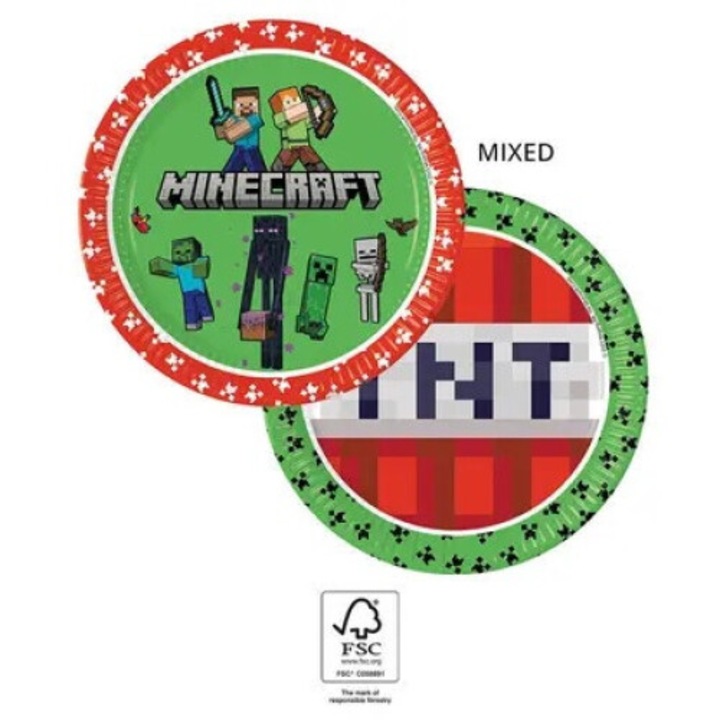 Set 8 farfurii petrecere Minecraft, Procos, Hartie, 23 cm, Multicolor