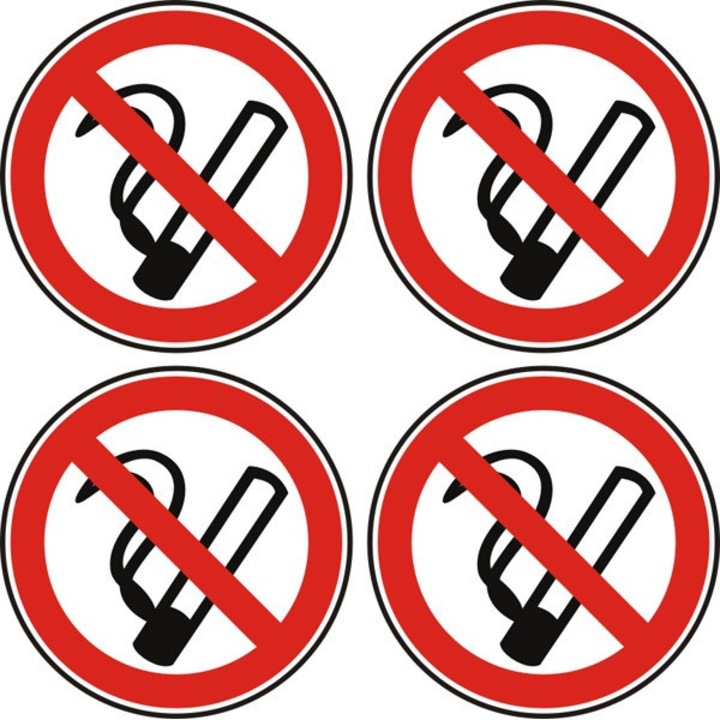 Autocolant pentru interzis fumat, Preventa, 4 caractere, 120x120