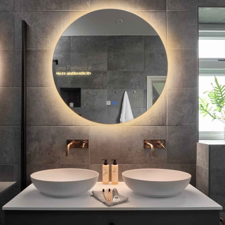 Oglinda LED ⌀130 cm diametru, LED Cald 3000K, functie dezaburire, butoane touch, Model Reyze Motivated 7 Rotunda