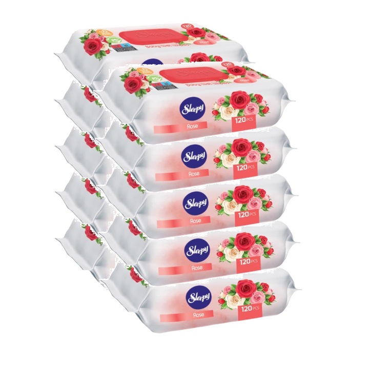 Set 10 x Servetele umede Sleepy cu ulei de trandafiri, 120 buc