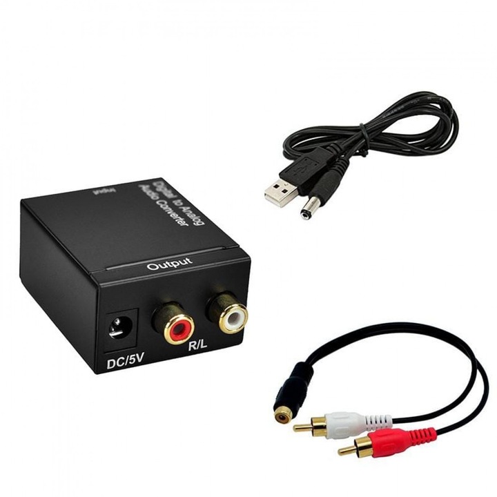 Convertor audio digital optic la analog, Andowl, Coaxial la analog RCA L/R cu cablu USB