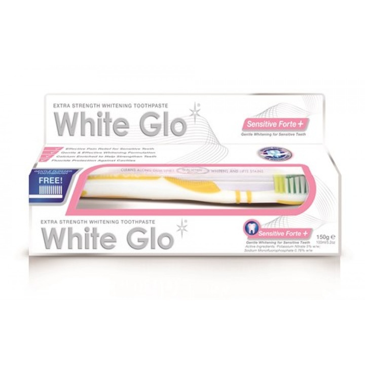 Опаковка паста за зъби с избелващ ефект и четка за зъби White Glo - Sensitive Forte+