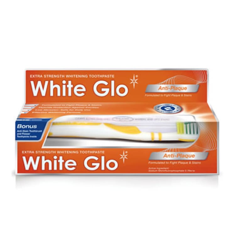 Опаковка паста за зъби с избелващ ефект и четка White Glo - Anti-Plaque