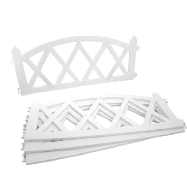 Gard de gradina decorativ, plastic, alb, set 4 buc, 59.5x33 cm