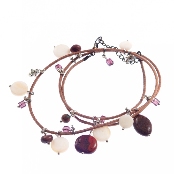 Bratara GANELLI multifunctionala, pentru mana, glezna sau colier choker, din piele naturala, Jasp Picasso si Sidef