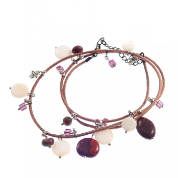 Bratara GANELLI multifunctionala, pentru mana, glezna sau colier choker, din piele naturala, Jasp Picasso si Sidef Bratara GANELLI multifunctionala, pentru mana, glezna sau colier choker, din piele naturala, Jasp Picasso si Sidef
