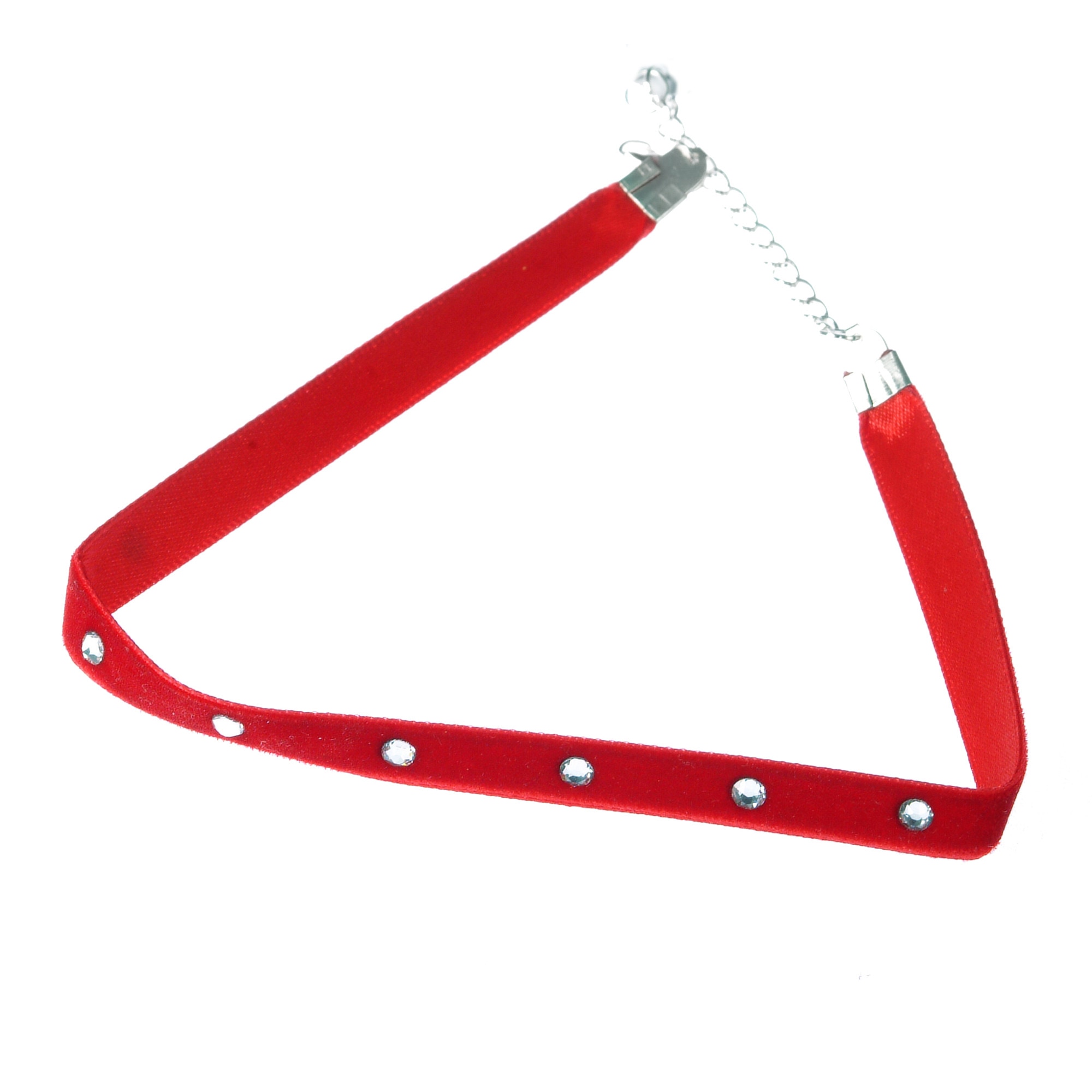 Colier Choker GANELLI cu Cristale elements si catifea cu dublura de satin rosu