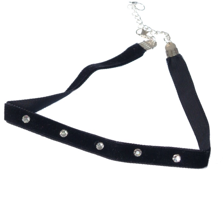 Colier Choker GANELLI cu Cristale elements si catifea cu dublura de satin, negru
