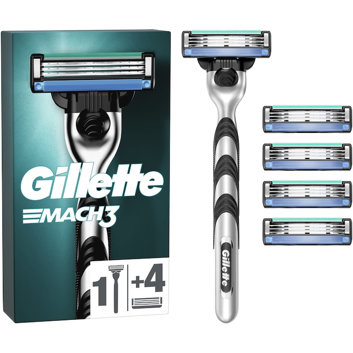Комплект Gillette Mach 3: Самобръсначка + резерви Mach 3, 4
