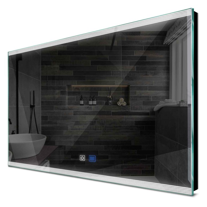 Огледало Reyze edge 8, Хоризонтално, превключвател, размъгляване, Студена LED 6000K, 80x90 cm