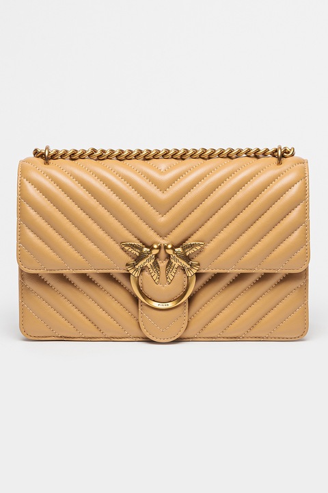 Pinko, Geanta crossbody de piele Love One Classic, Maro nisip