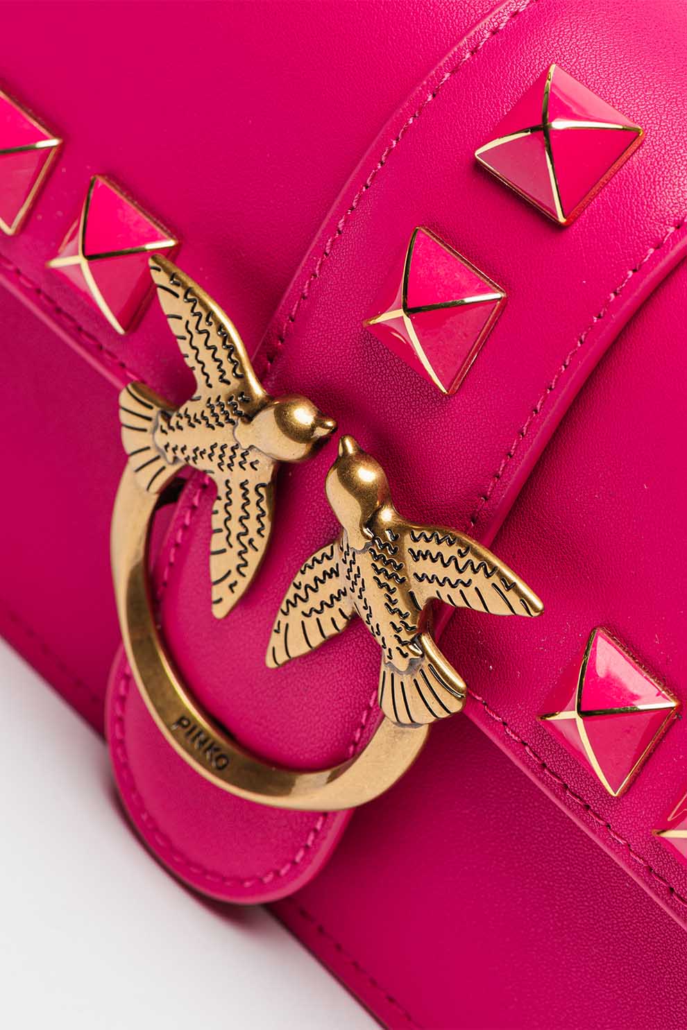 Pinko, Geanta crossbody mica din piele cu aplicatii cu tinte Love One ...