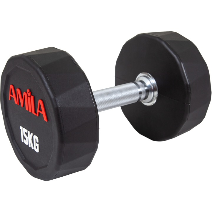 Gantera poligonala, Amila, Otel, Maner cromat, 15kg, Negru