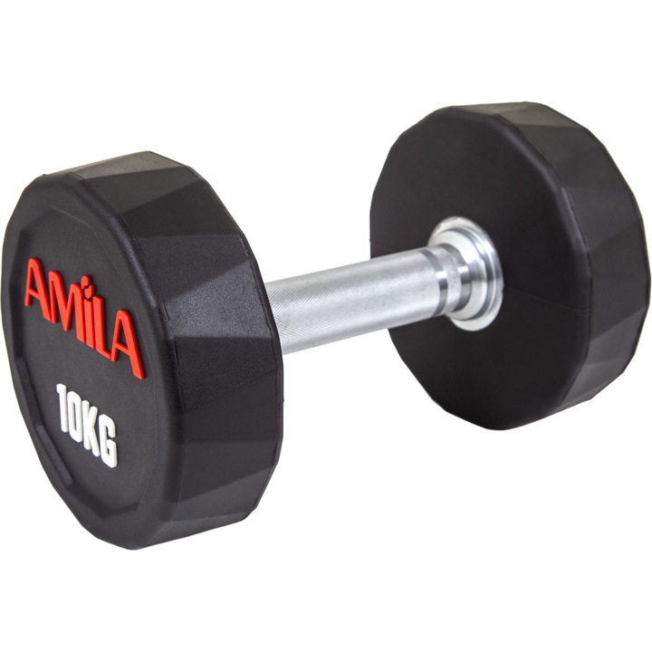 Gantera Amila Polygon, Otel, Maner cromat, 10kg, Negru