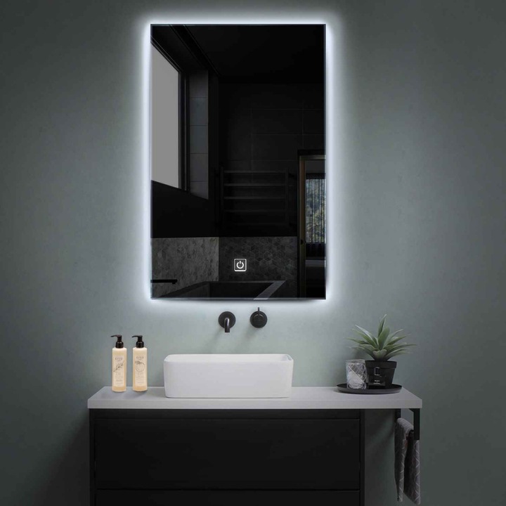 Oglinda LED 50x200 cm Verticala, LED 6000K Rece, Buton Tactil ON/OFF, Dimare - Reyze Gama Ambient