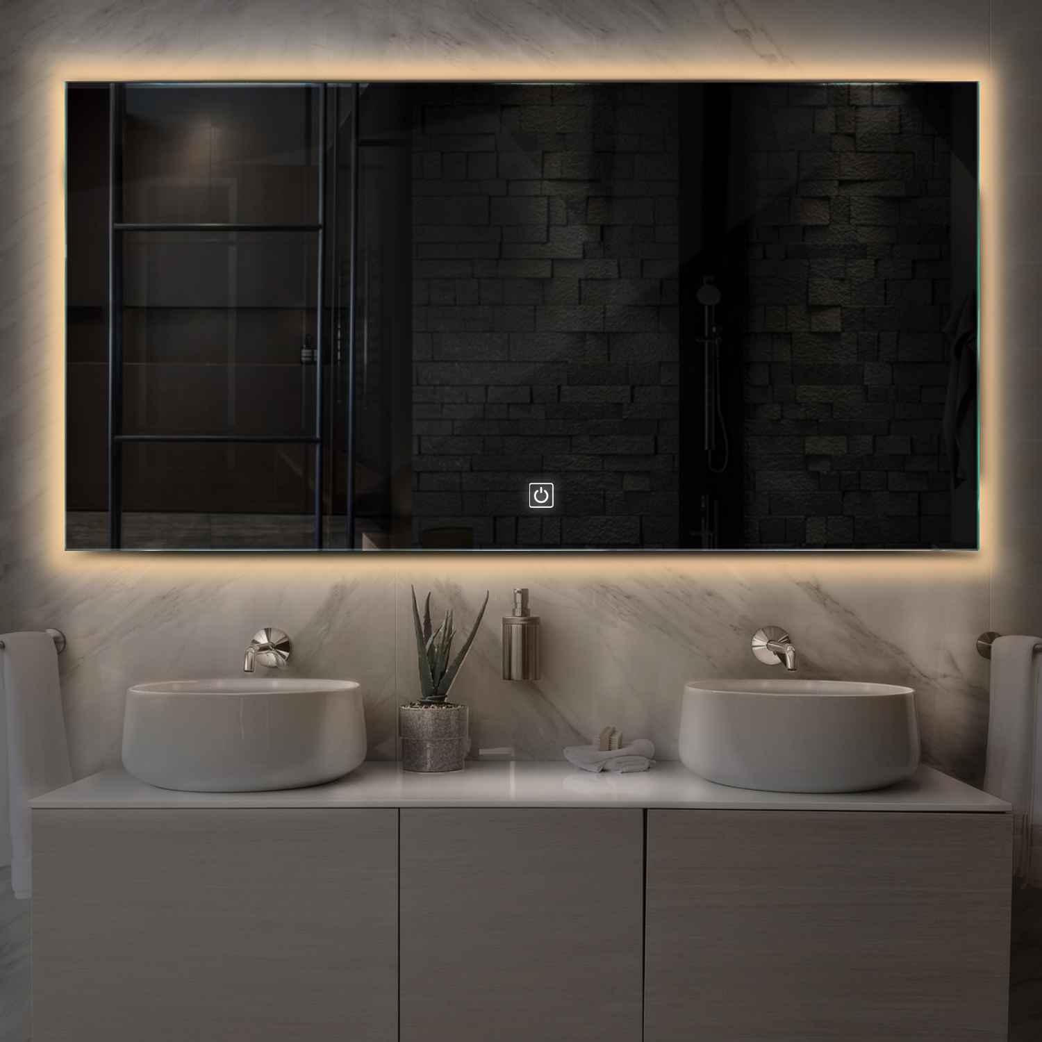 Oglinda LED 60x90 cm Orizontala, LED 3000K Cald, Buton Tactil ON