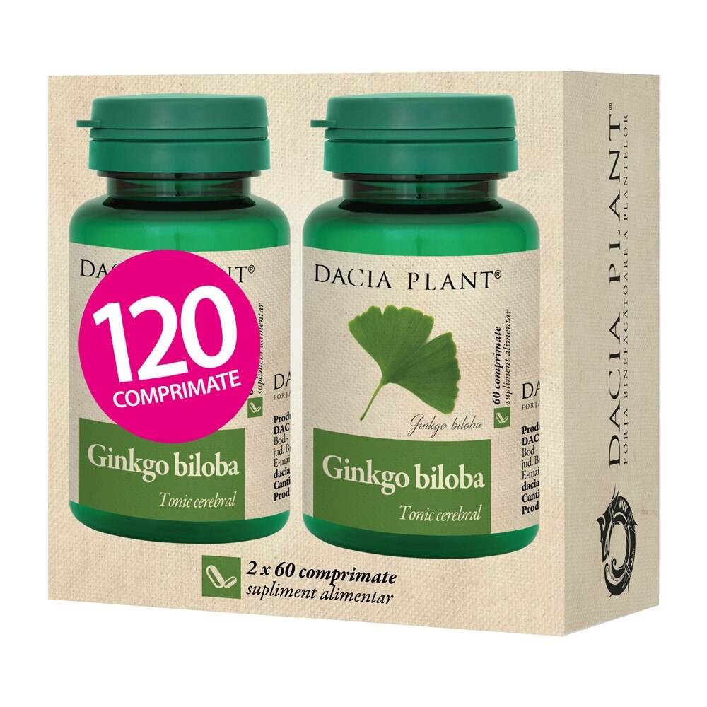 Set 2 x Ginkgo Biloba, 60 Comprimate 1+1 Cadou, Dacia Plant