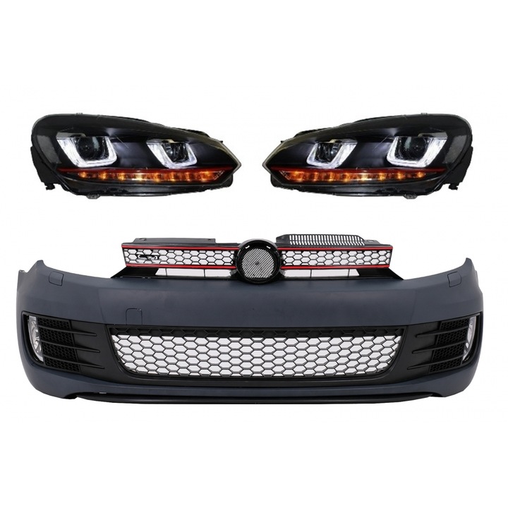 Bara Fata cu Faruri LED U Design cu Strip Rosu semnal dinamic compatibil cu VW Golf VI 6 2008-2013 GTI Look