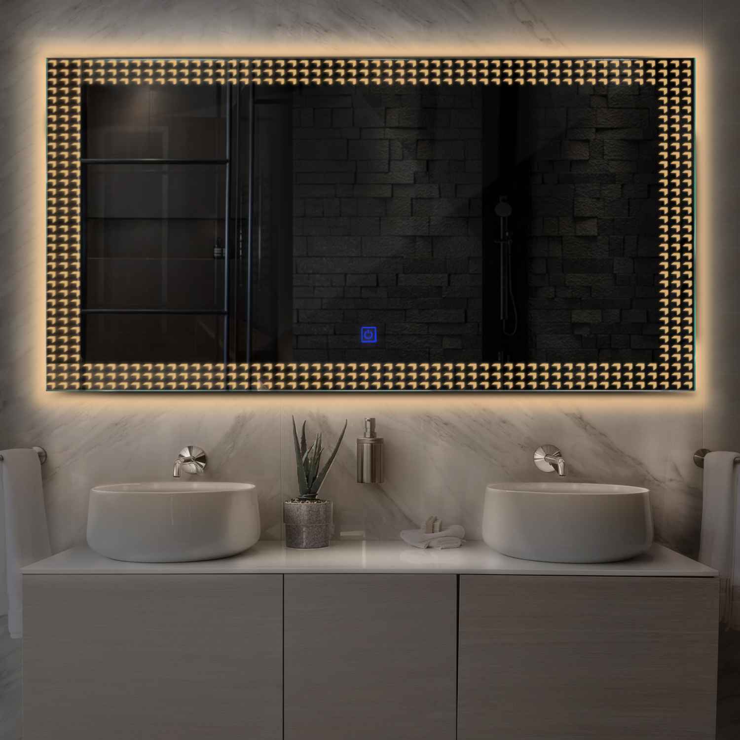 Oglinda LED 200x80 cm, LED Cald 3000K, buton touch, Model Reyze ...