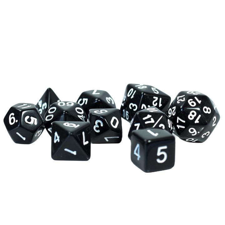 Set 10 zaruri, RPG, Acril, Alb/Negru