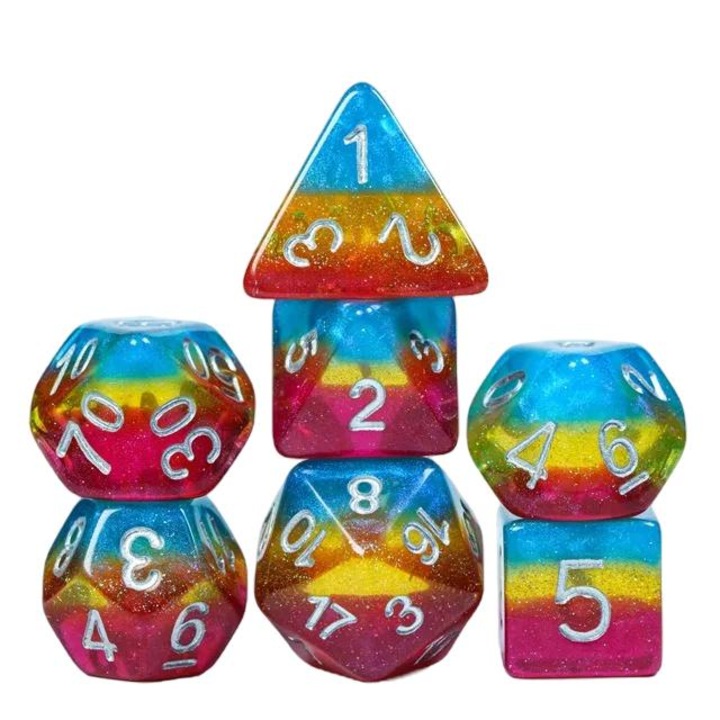 7 db kocka készlet, RPG, gyanta, többszínű