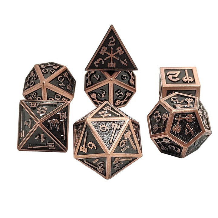 7 db RPG fémkocka készlet, réz/fekete