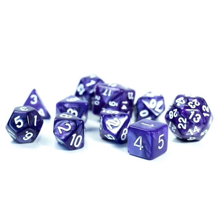 Set 10 zaruri, RPG, Acril, Alb/Violet