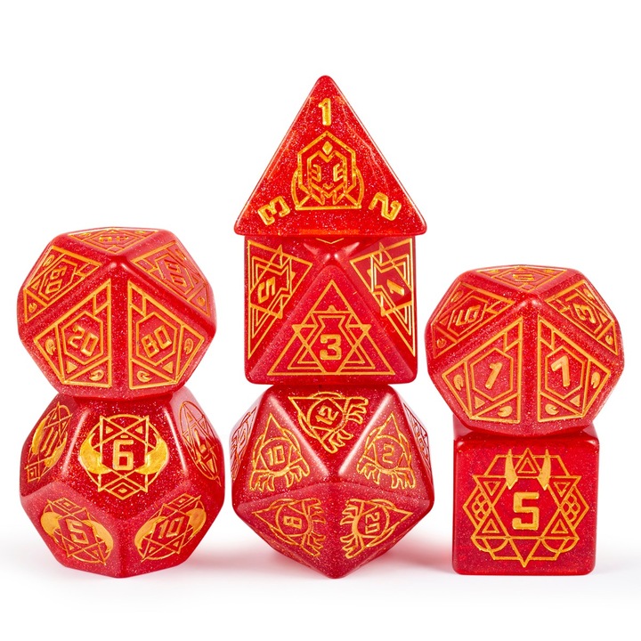7 db kocka készlet, RPG, gyanta, arany/piros