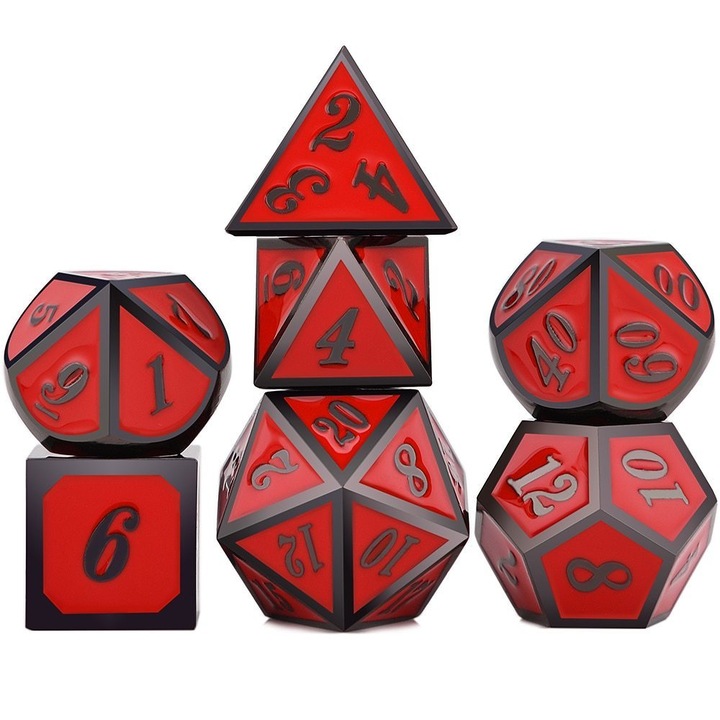 Set 7 zaruri, Metal, Rosu/Negru