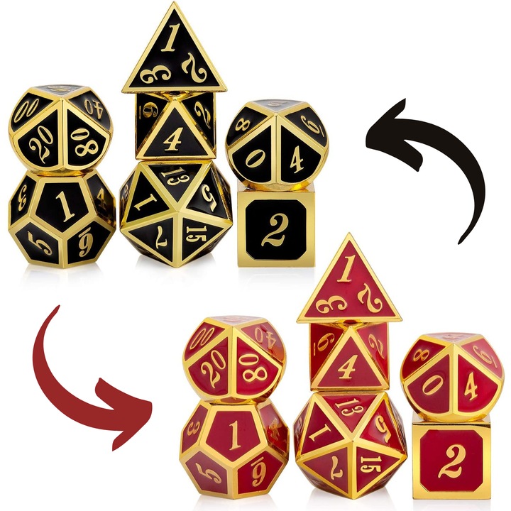 Set 7 zaruri, Metal, Negru/Rosu