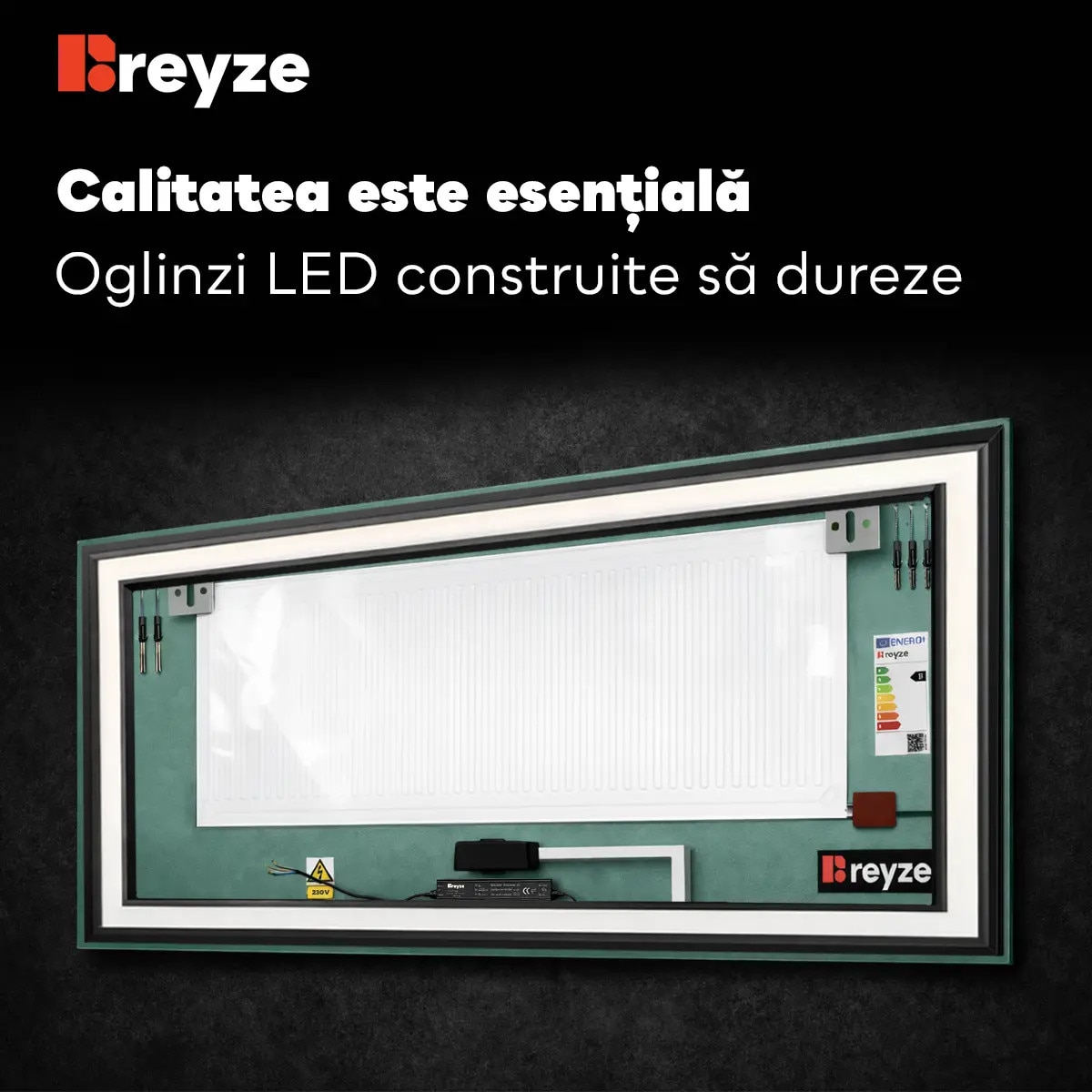 Oglinda LED 67x120 cm Asimetrica v3, LED 6000K Rece, Butoane