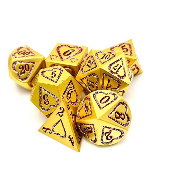 7 db dobókocka készlet, fém, arany