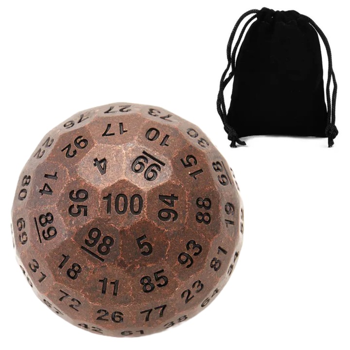 Kocka 100 számmal, fém, bronz