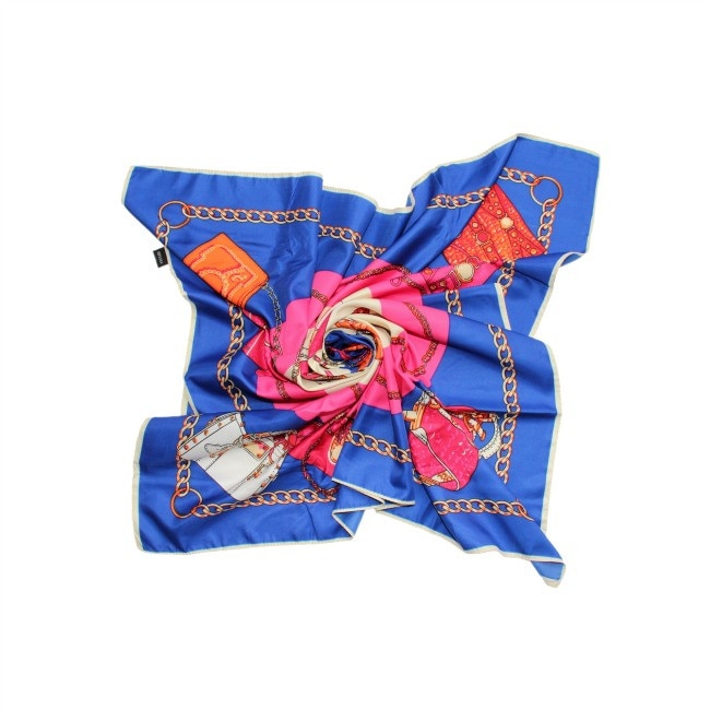 Esarfa din matase si poliester Classic Print Blue