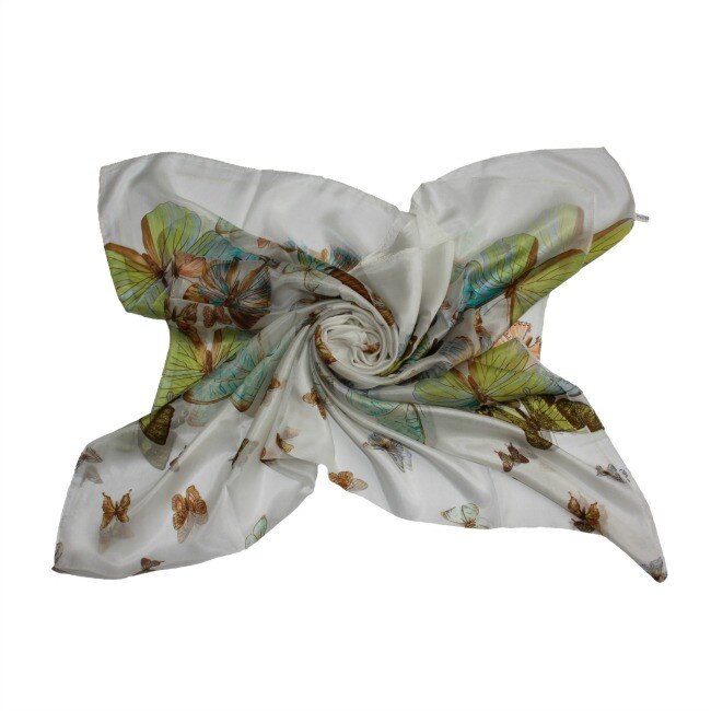 Esarfa din matase natutala 100% Butterflies White