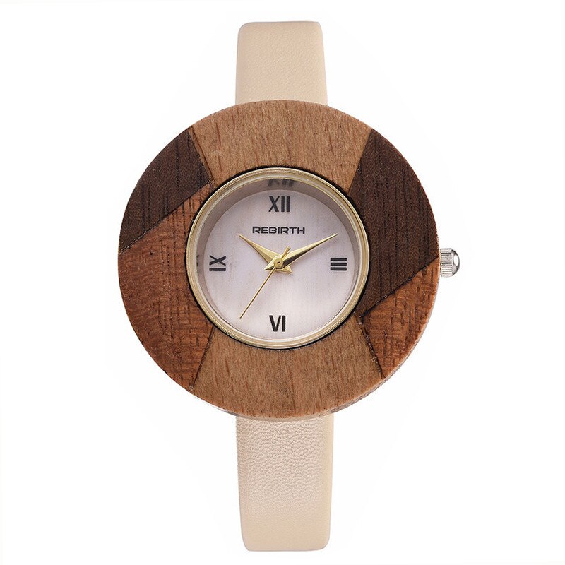 Ceas elegant de dama REBIRTH, cadran tip lemn, model deosebit