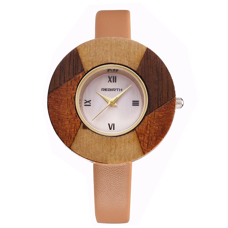 Ceas elegant de dama REBIRTH, cadran tip lemn