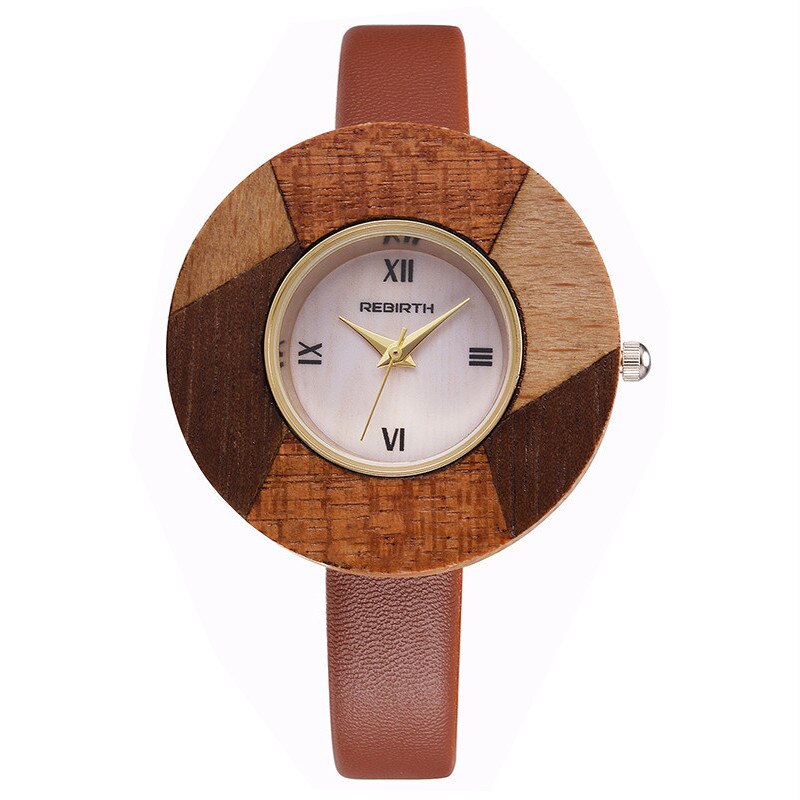 Ceas elegant de dama REBIRTH, cadran tip lemn, model deosebit
